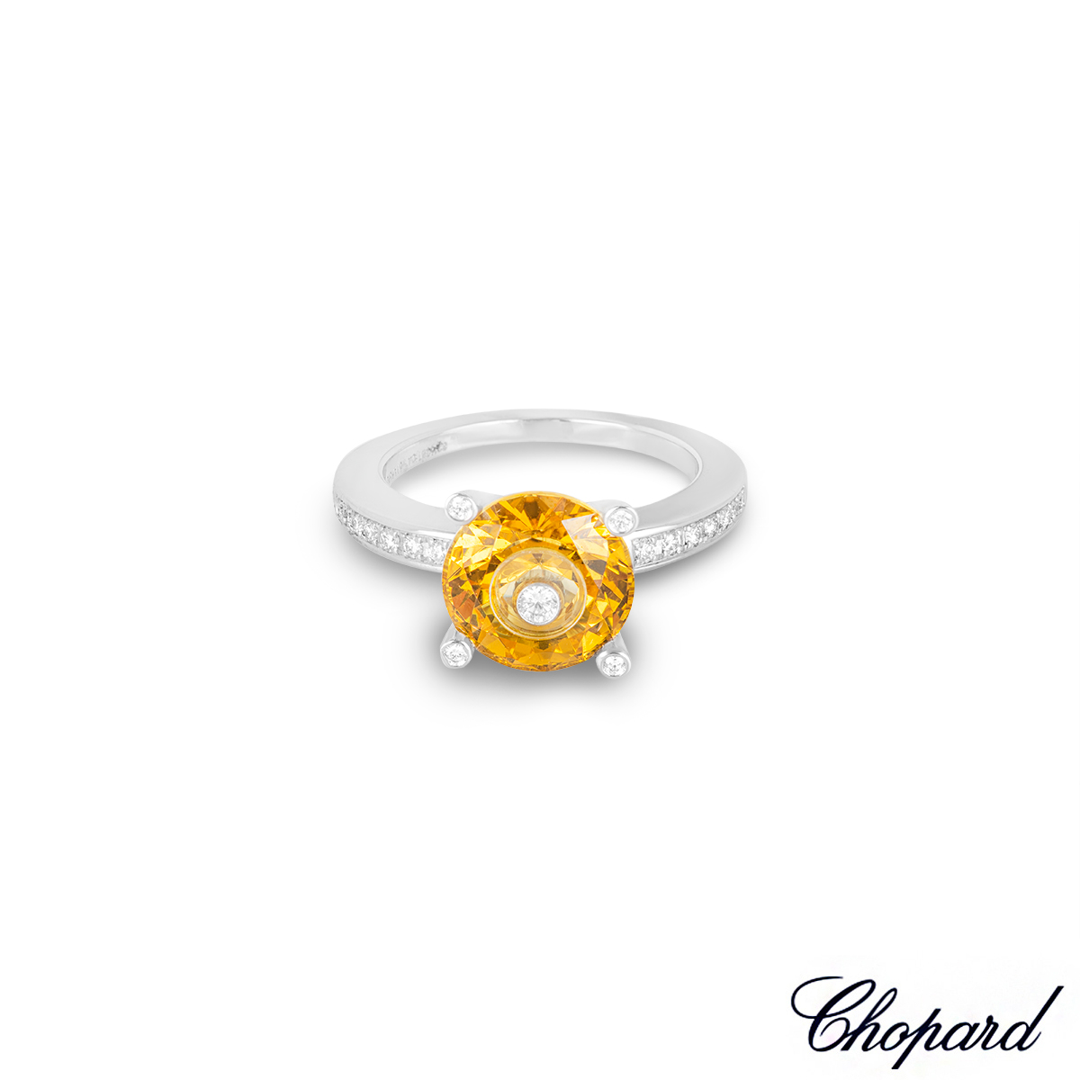 Chopard White Gold So Happy Yellow Stone & Diamond Ring 82/6231-04